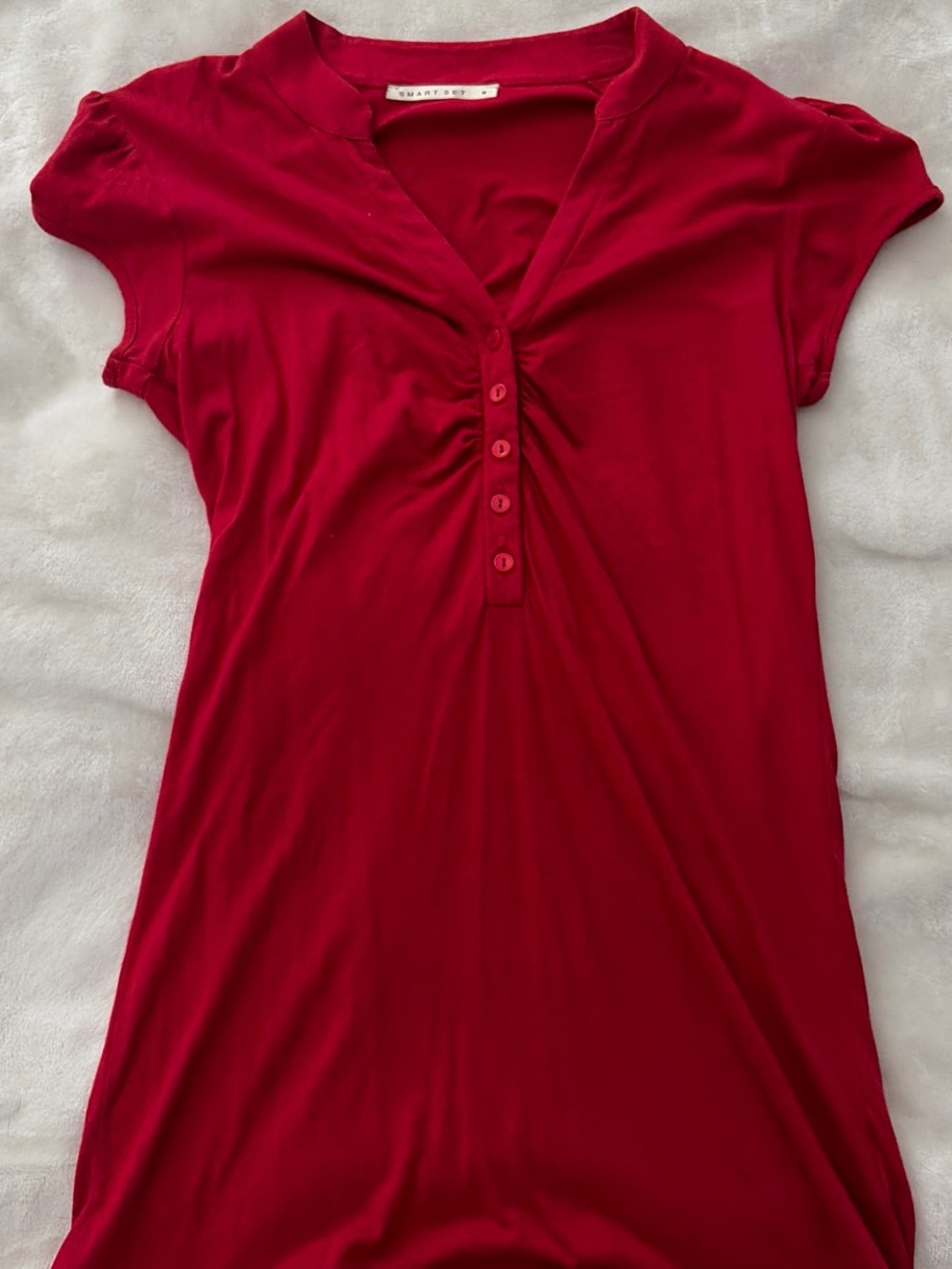 Red Button-Front Women's Top